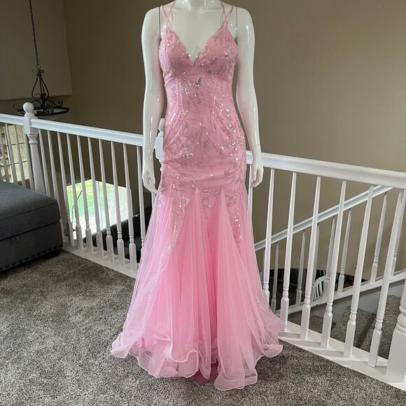 Lace Up Backless Sequin Mermaid Hem Cami Party Dresses Women’s Size M - Picture 4 of 17